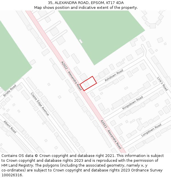 35, ALEXANDRA ROAD, EPSOM, KT17 4DA: Location map and indicative extent of plot