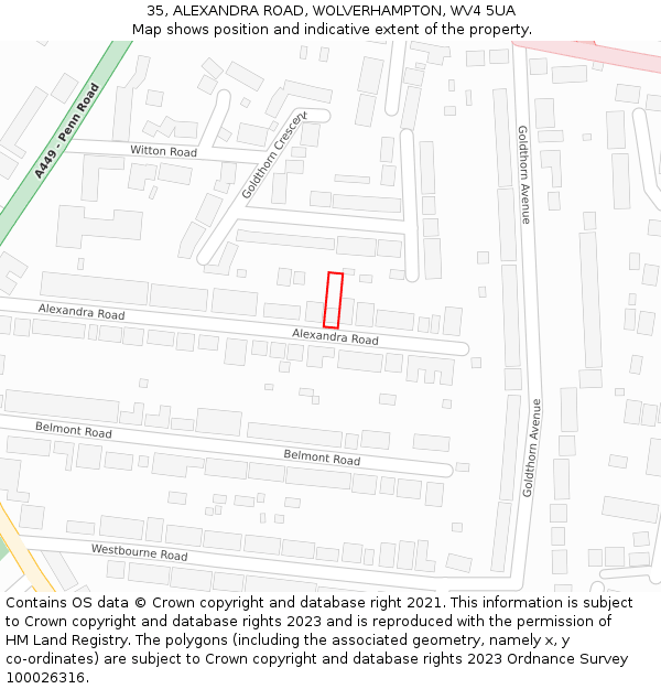 35, ALEXANDRA ROAD, WOLVERHAMPTON, WV4 5UA: Location map and indicative extent of plot