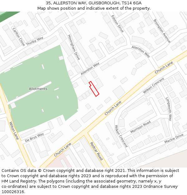 35, ALLERSTON WAY, GUISBOROUGH, TS14 6GA: Location map and indicative extent of plot