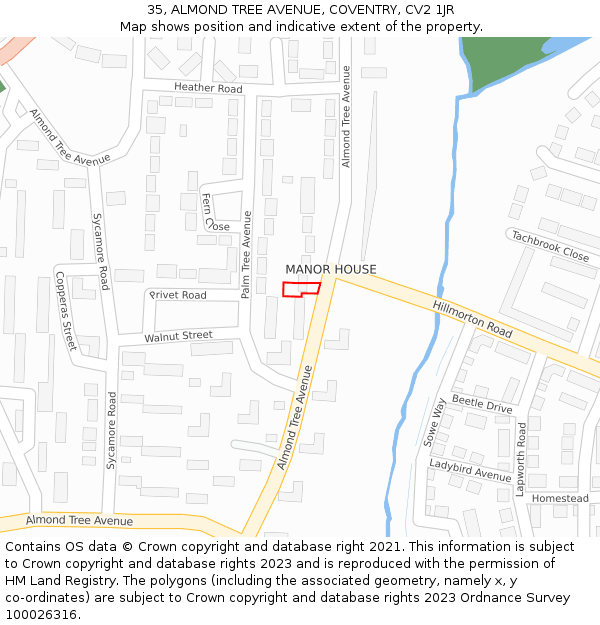 35, ALMOND TREE AVENUE, COVENTRY, CV2 1JR: Location map and indicative extent of plot