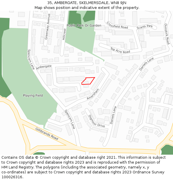 35, AMBERGATE, SKELMERSDALE, WN8 9JN: Location map and indicative extent of plot