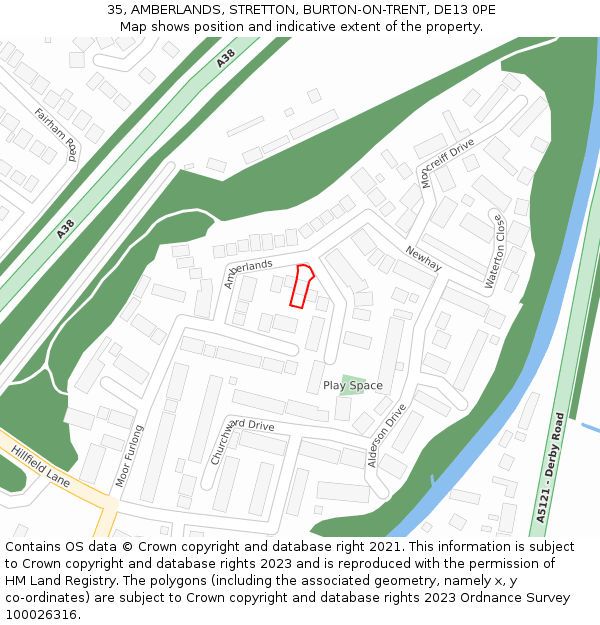 35, AMBERLANDS, STRETTON, BURTON-ON-TRENT, DE13 0PE: Location map and indicative extent of plot