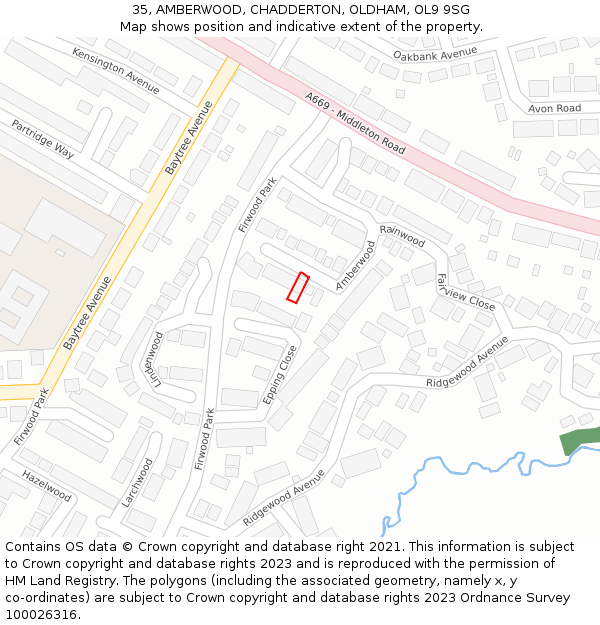 35, AMBERWOOD, CHADDERTON, OLDHAM, OL9 9SG: Location map and indicative extent of plot