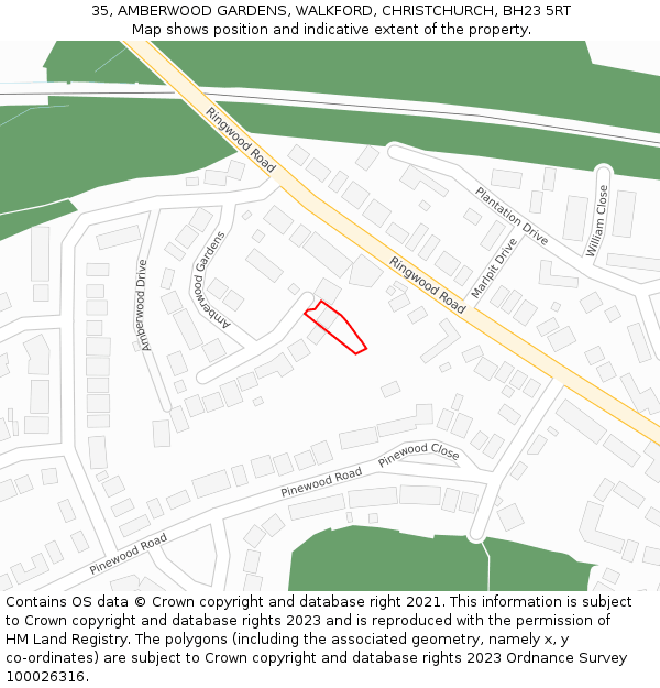 35, AMBERWOOD GARDENS, WALKFORD, CHRISTCHURCH, BH23 5RT: Location map and indicative extent of plot