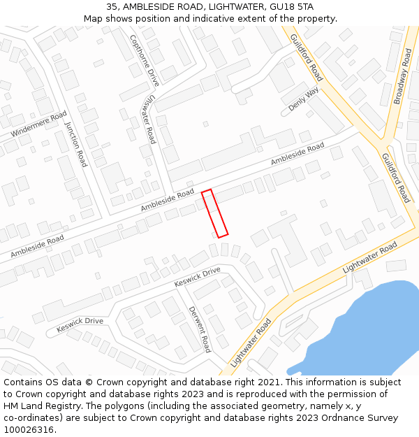 35, AMBLESIDE ROAD, LIGHTWATER, GU18 5TA: Location map and indicative extent of plot