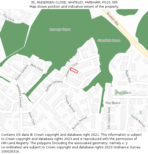 35, ANDERSEN CLOSE, WHITELEY, FAREHAM, PO15 7ER: Location map and indicative extent of plot