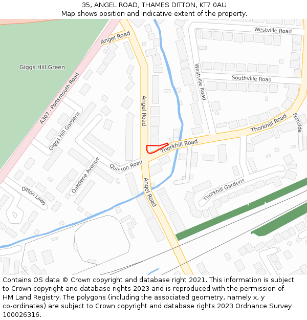 35, ANGEL ROAD, THAMES DITTON, KT7 0AU: Location map and indicative extent of plot