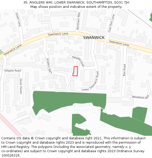 35, ANGLERS WAY, LOWER SWANWICK, SOUTHAMPTON, SO31 7JH: Location map and indicative extent of plot