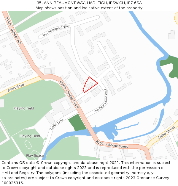 35, ANN BEAUMONT WAY, HADLEIGH, IPSWICH, IP7 6SA: Location map and indicative extent of plot