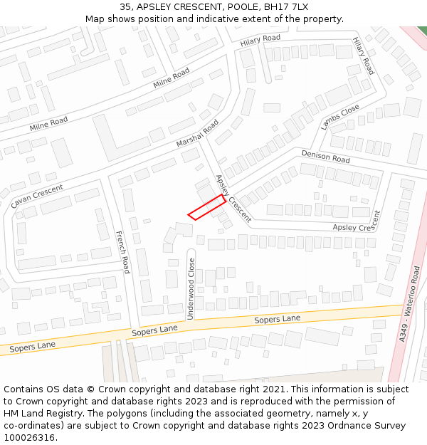 35, APSLEY CRESCENT, POOLE, BH17 7LX: Location map and indicative extent of plot