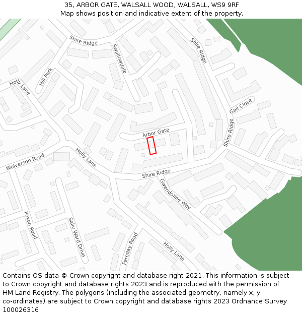 35, ARBOR GATE, WALSALL WOOD, WALSALL, WS9 9RF: Location map and indicative extent of plot