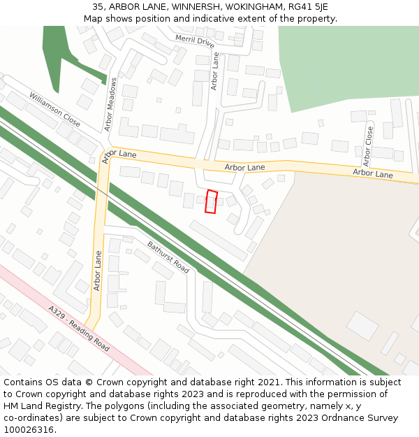 35, ARBOR LANE, WINNERSH, WOKINGHAM, RG41 5JE: Location map and indicative extent of plot