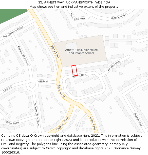 35, ARNETT WAY, RICKMANSWORTH, WD3 4DA: Location map and indicative extent of plot