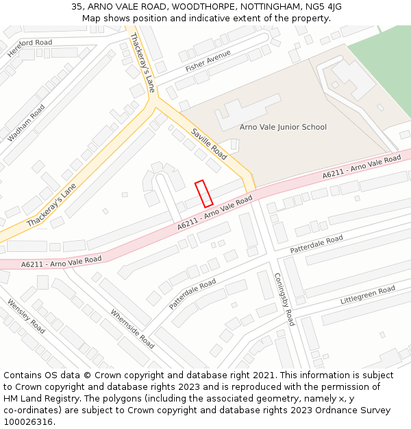 35, ARNO VALE ROAD, WOODTHORPE, NOTTINGHAM, NG5 4JG: Location map and indicative extent of plot