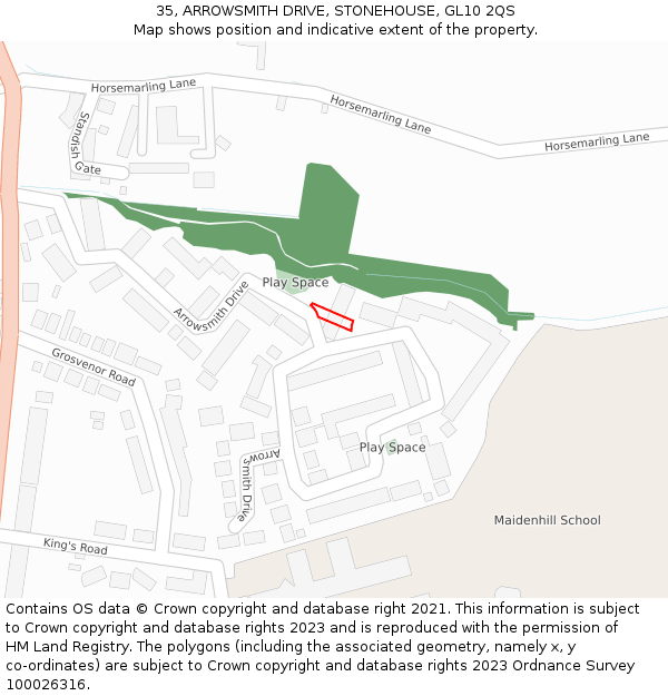 35, ARROWSMITH DRIVE, STONEHOUSE, GL10 2QS: Location map and indicative extent of plot