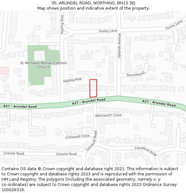 35, ARUNDEL ROAD, WORTHING, BN13 3EJ: Location map and indicative extent of plot