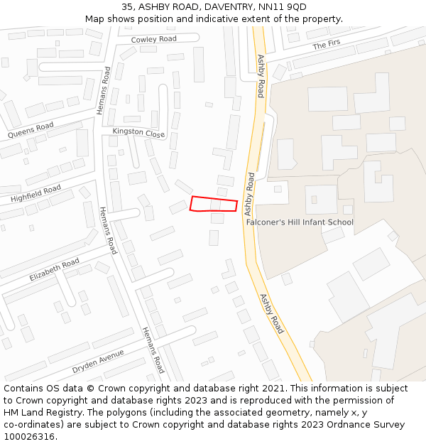 35, ASHBY ROAD, DAVENTRY, NN11 9QD: Location map and indicative extent of plot