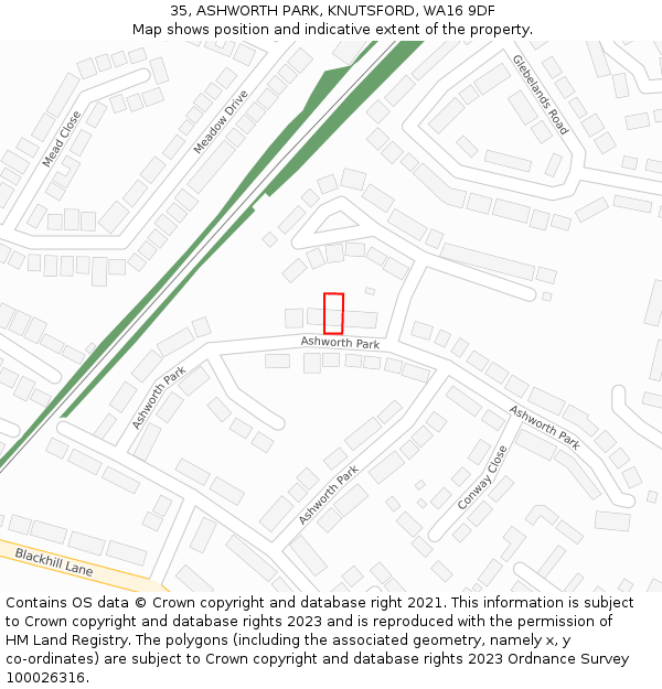 35, ASHWORTH PARK, KNUTSFORD, WA16 9DF: Location map and indicative extent of plot