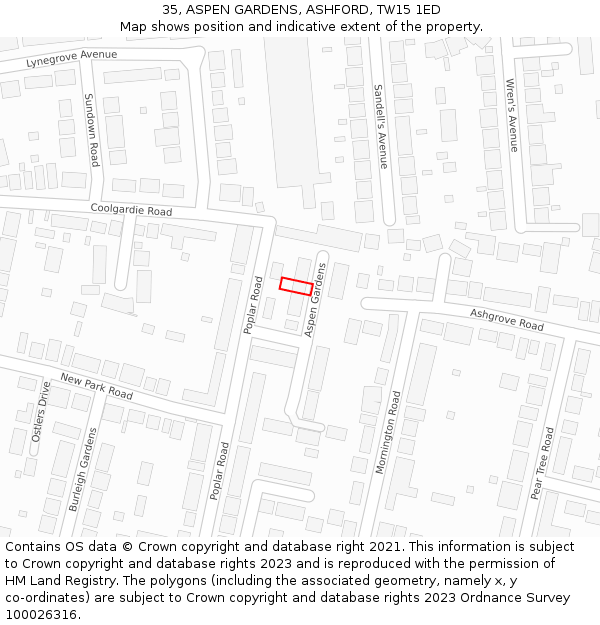 35, ASPEN GARDENS, ASHFORD, TW15 1ED: Location map and indicative extent of plot