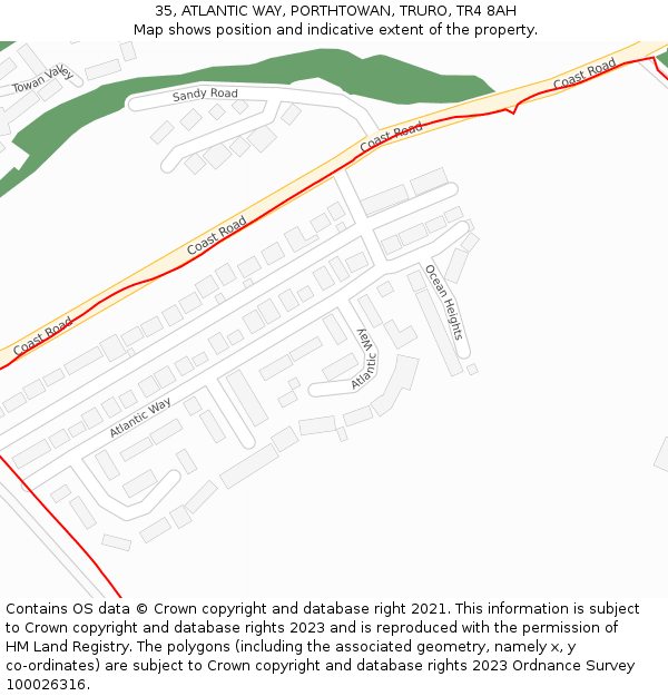 35, ATLANTIC WAY, PORTHTOWAN, TRURO, TR4 8AH: Location map and indicative extent of plot