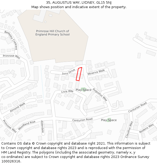 35, AUGUSTUS WAY, LYDNEY, GL15 5NJ: Location map and indicative extent of plot