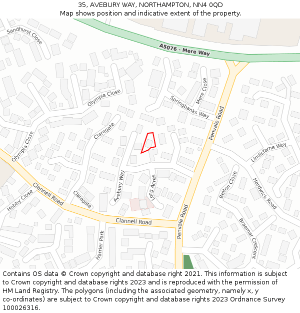 35, AVEBURY WAY, NORTHAMPTON, NN4 0QD: Location map and indicative extent of plot