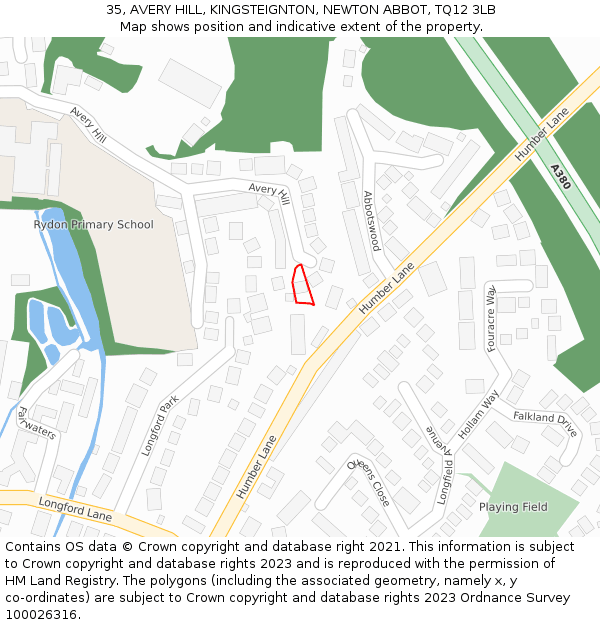 35, AVERY HILL, KINGSTEIGNTON, NEWTON ABBOT, TQ12 3LB: Location map and indicative extent of plot