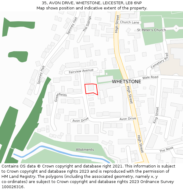 35, AVON DRIVE, WHETSTONE, LEICESTER, LE8 6NP: Location map and indicative extent of plot