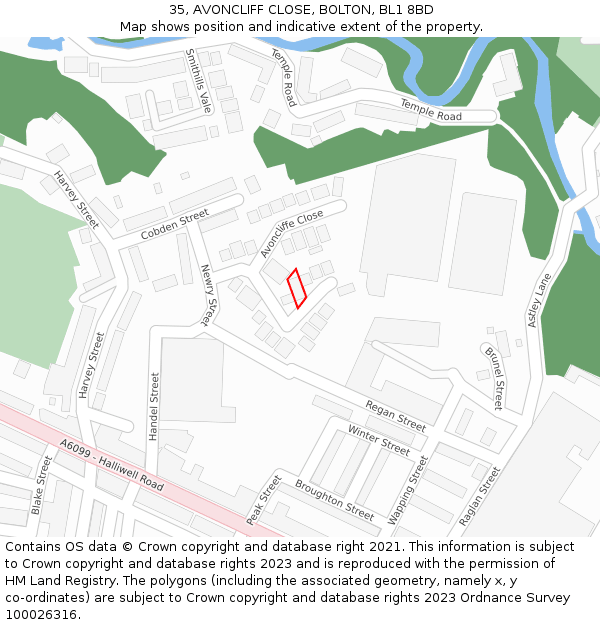 35, AVONCLIFF CLOSE, BOLTON, BL1 8BD: Location map and indicative extent of plot