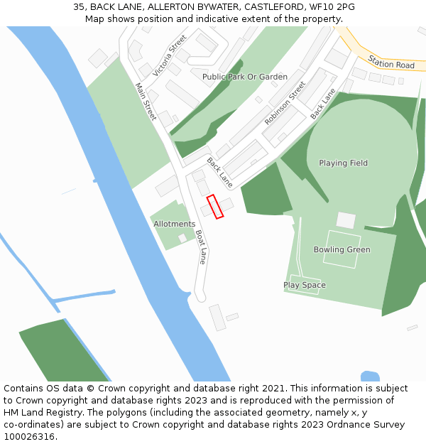 35, BACK LANE, ALLERTON BYWATER, CASTLEFORD, WF10 2PG: Location map and indicative extent of plot