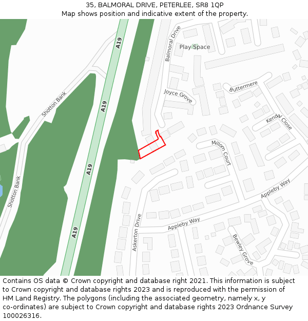 35, BALMORAL DRIVE, PETERLEE, SR8 1QP: Location map and indicative extent of plot