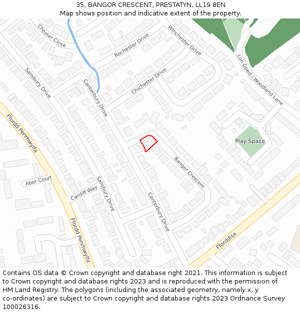 35, BANGOR CRESCENT, PRESTATYN, LL19 8EN: Location map and indicative extent of plot