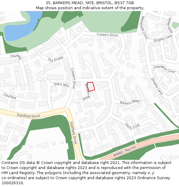 35, BARKERS MEAD, YATE, BRISTOL, BS37 7GB: Location map and indicative extent of plot