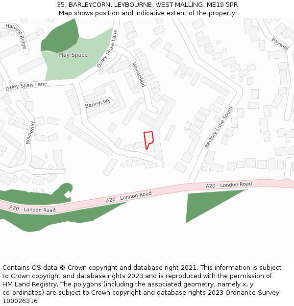35, BARLEYCORN, LEYBOURNE, WEST MALLING, ME19 5PR: Location map and indicative extent of plot
