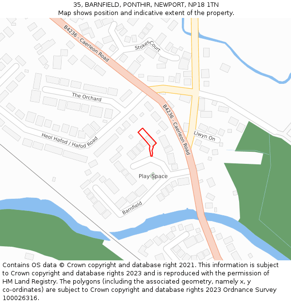 35, BARNFIELD, PONTHIR, NEWPORT, NP18 1TN: Location map and indicative extent of plot