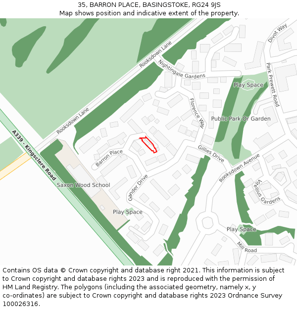 35, BARRON PLACE, BASINGSTOKE, RG24 9JS: Location map and indicative extent of plot