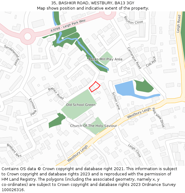 35, BASHKIR ROAD, WESTBURY, BA13 3GY: Location map and indicative extent of plot