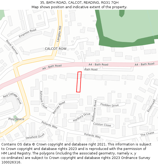 35, BATH ROAD, CALCOT, READING, RG31 7QH: Location map and indicative extent of plot