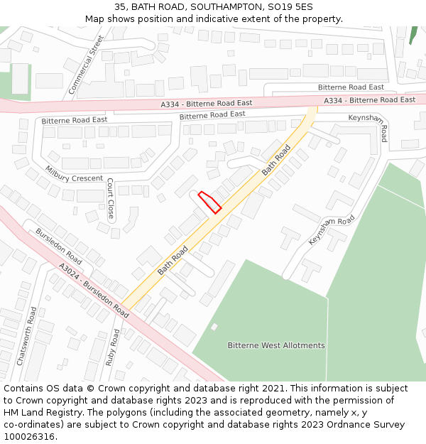 35, BATH ROAD, SOUTHAMPTON, SO19 5ES: Location map and indicative extent of plot