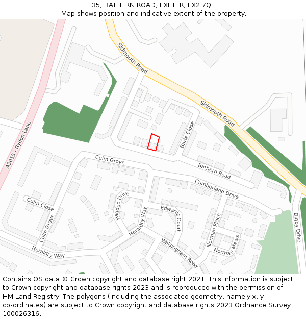 35, BATHERN ROAD, EXETER, EX2 7QE: Location map and indicative extent of plot