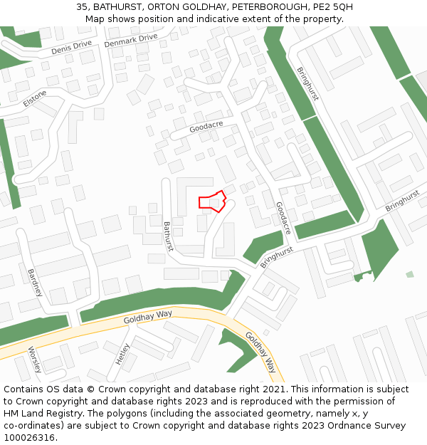 35, BATHURST, ORTON GOLDHAY, PETERBOROUGH, PE2 5QH: Location map and indicative extent of plot