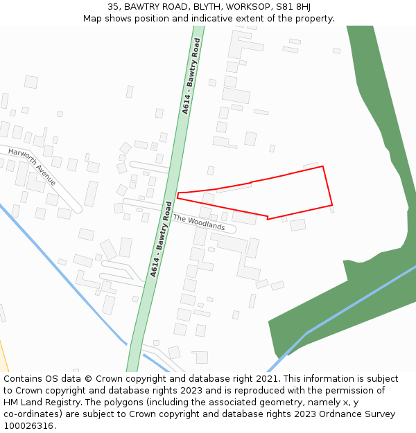 35, BAWTRY ROAD, BLYTH, WORKSOP, S81 8HJ: Location map and indicative extent of plot
