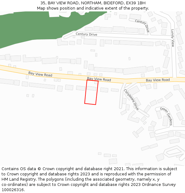 35, BAY VIEW ROAD, NORTHAM, BIDEFORD, EX39 1BH: Location map and indicative extent of plot