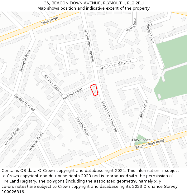 35, BEACON DOWN AVENUE, PLYMOUTH, PL2 2RU: Location map and indicative extent of plot