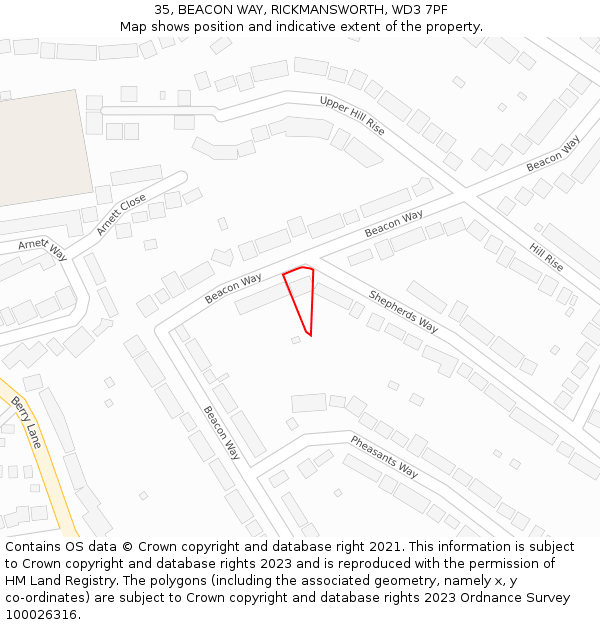 35, BEACON WAY, RICKMANSWORTH, WD3 7PF: Location map and indicative extent of plot
