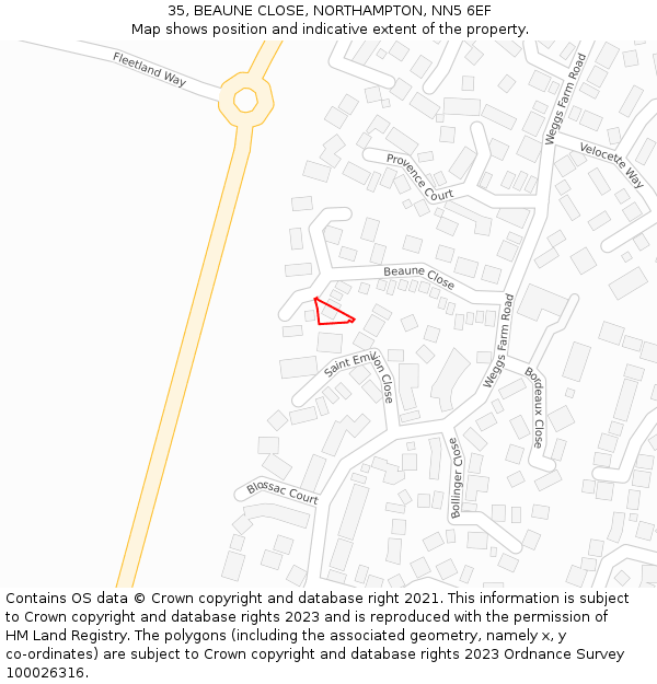 35, BEAUNE CLOSE, NORTHAMPTON, NN5 6EF: Location map and indicative extent of plot