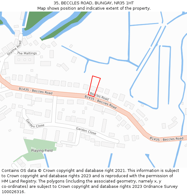 35, BECCLES ROAD, BUNGAY, NR35 1HT: Location map and indicative extent of plot