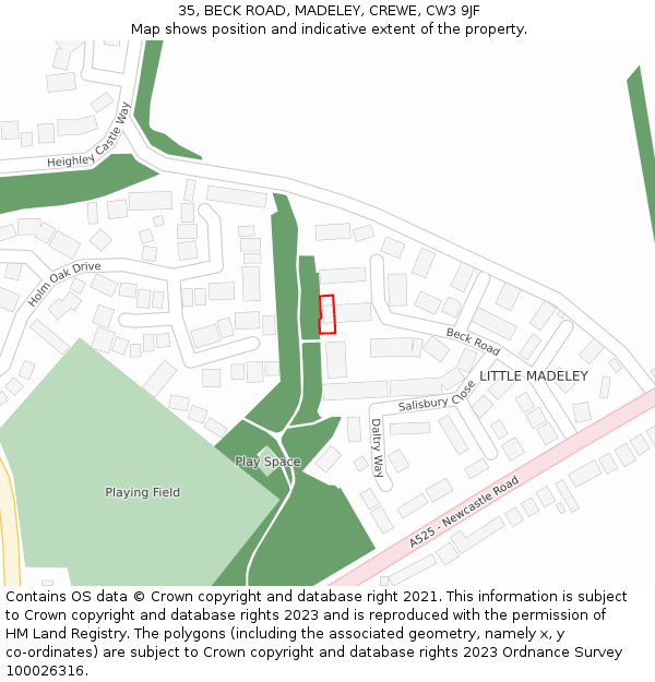 35, BECK ROAD, MADELEY, CREWE, CW3 9JF: Location map and indicative extent of plot