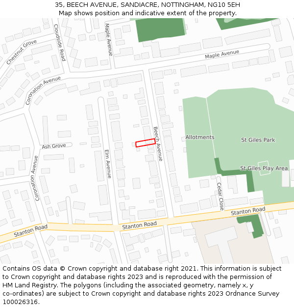 35, BEECH AVENUE, SANDIACRE, NOTTINGHAM, NG10 5EH: Location map and indicative extent of plot