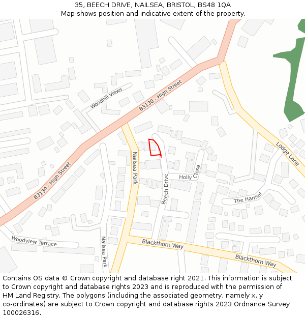 35, BEECH DRIVE, NAILSEA, BRISTOL, BS48 1QA: Location map and indicative extent of plot